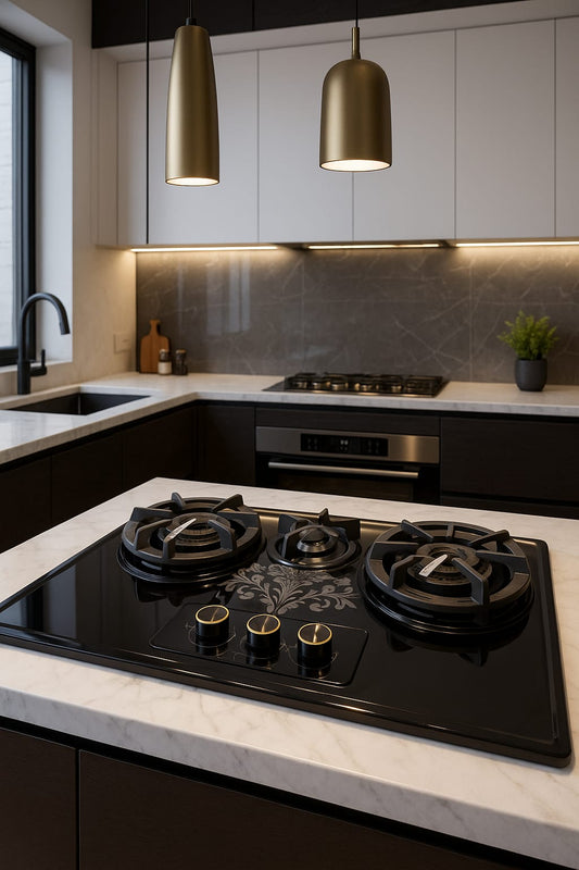 3-Burner Auto Ignition Hob | Stainless Steel Top with Cast-Iron Grill & Metal Knobs