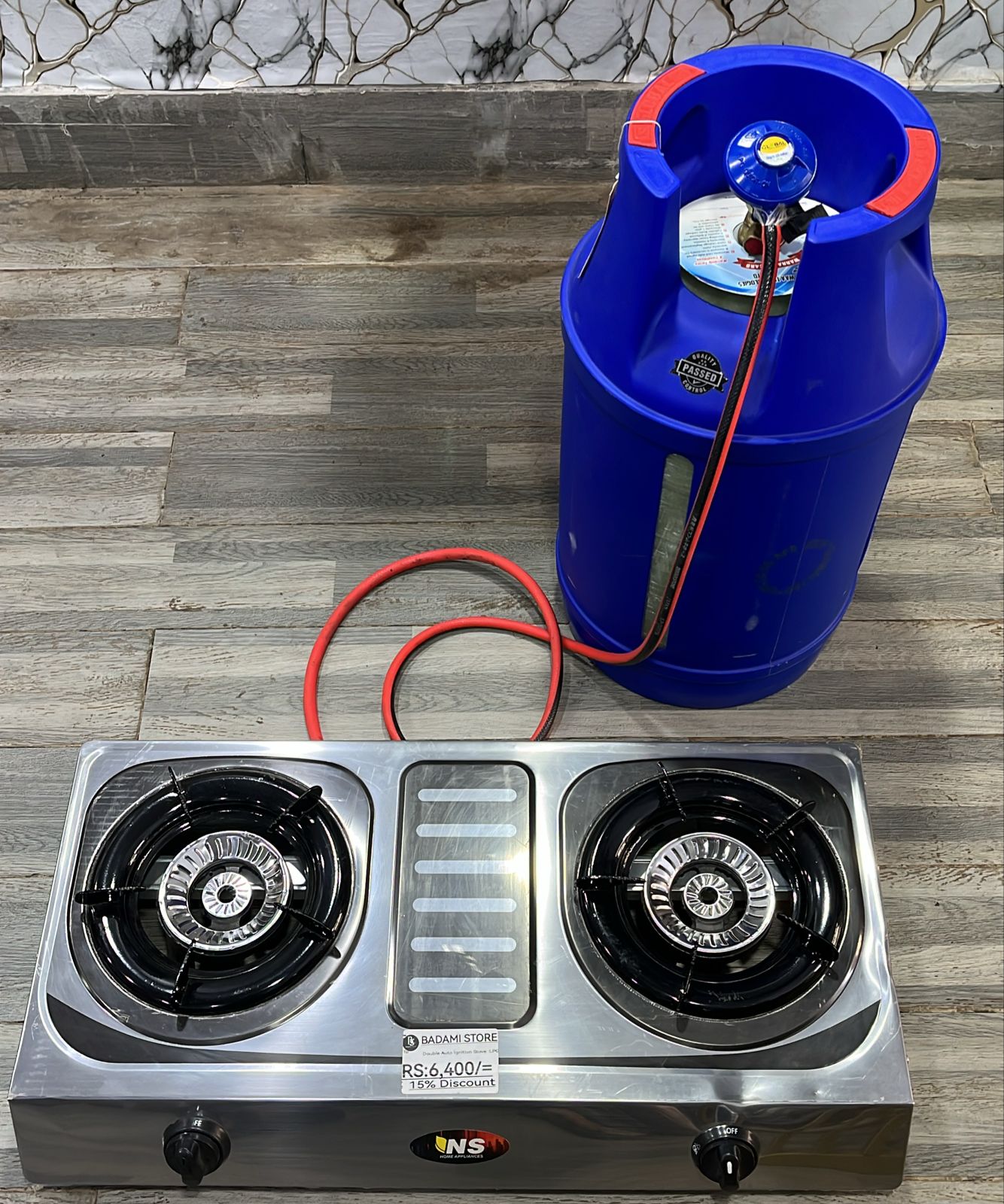 DOUBLE STOVE with 10KG fiber cylinder complete package