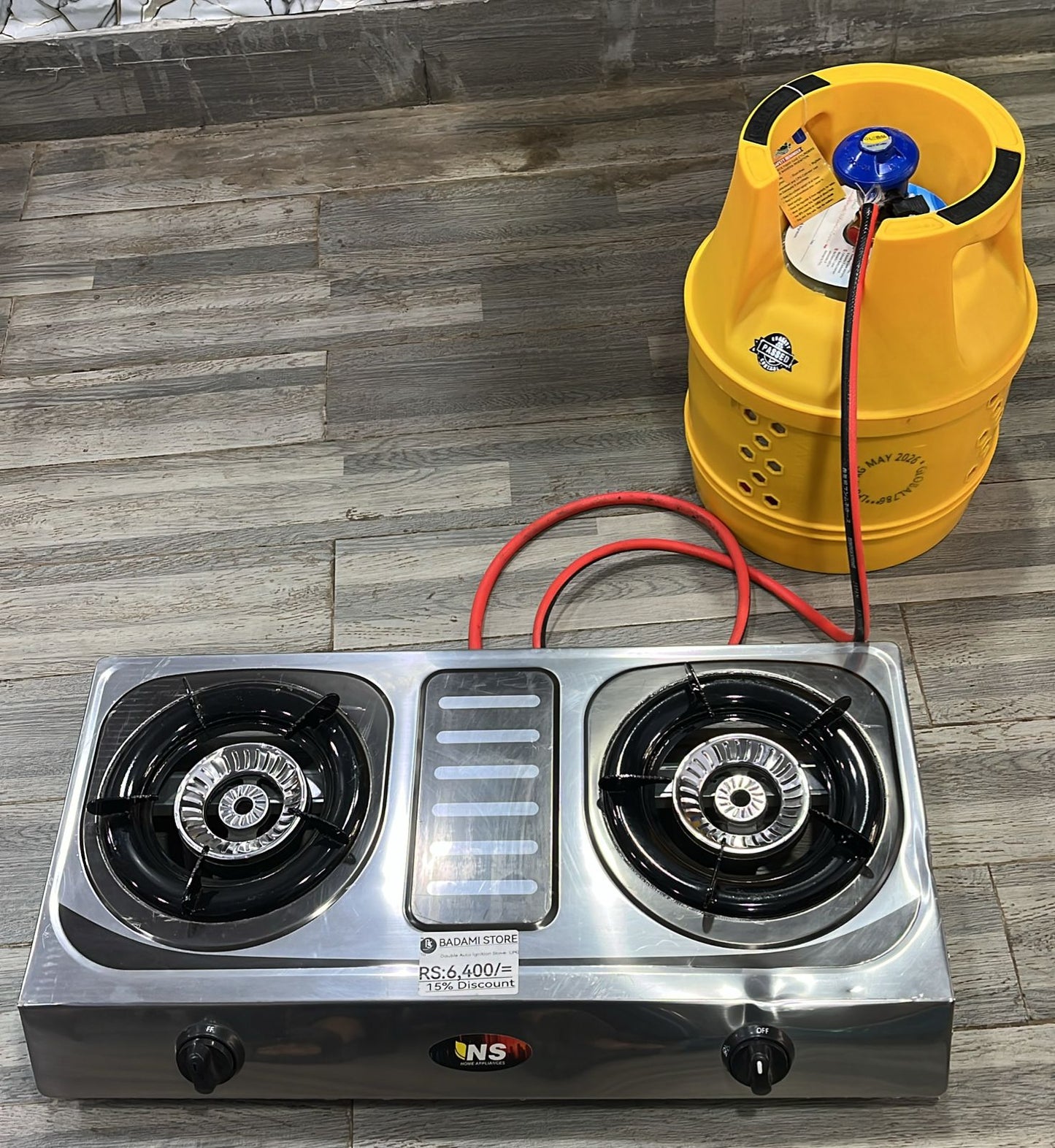 DOUBLE STOVE with 5KG fiber cylinder complete package