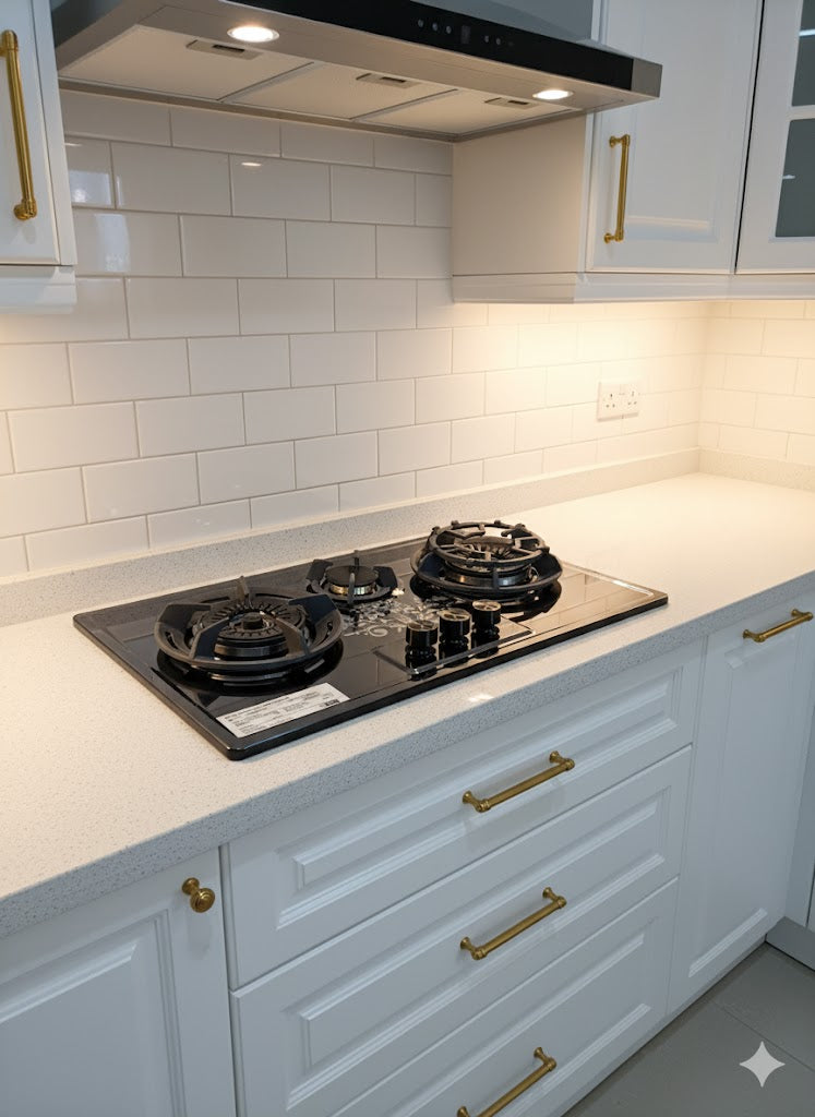 3-Burner Auto Ignition Hob | Stainless Steel Top with Cast-Iron Grill & Metal Knobs