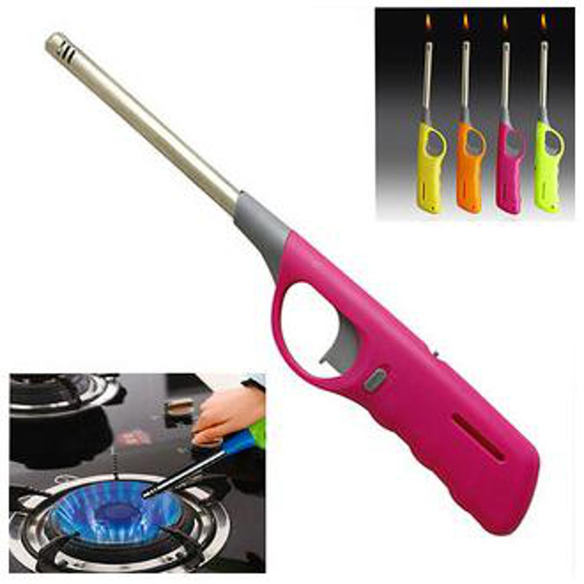 Flame Lighter for Gas Stove Kitchen Lighter BBQ Lighter Electronic Gas Refillable Stove Candle Camping Picnic Lighter