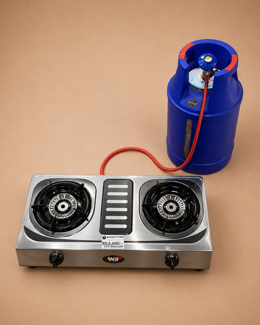 DOUBLE STOVE with 10KG fiber cylinder Global  complete package